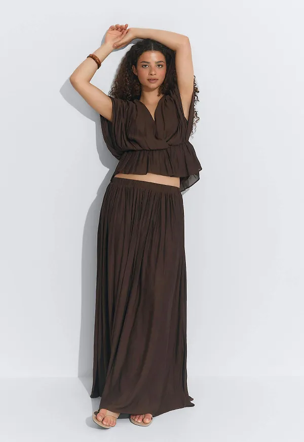 Gina Tricot - Wide maxi skirt - långkjolar - Brun - 36 - Dam