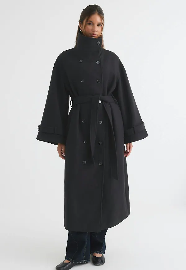 Gina Tricot - Wool blend high neck coat - kappor - Svart - L - Dam