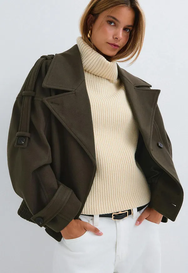 Gina Tricot - Wool blend jacket - jackor - Grön - M - Dam