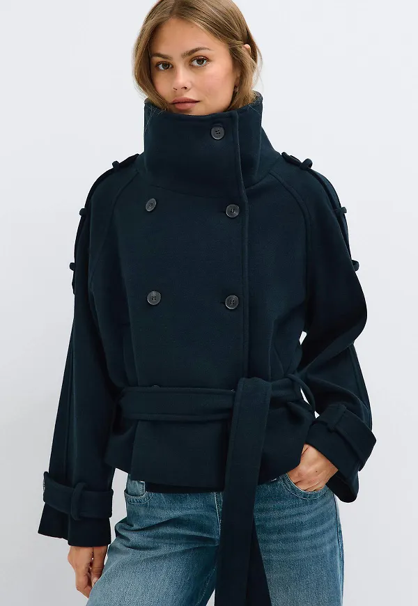 Gina Tricot - Wool blend short jacket - jackor - Blå - XS - Dam
