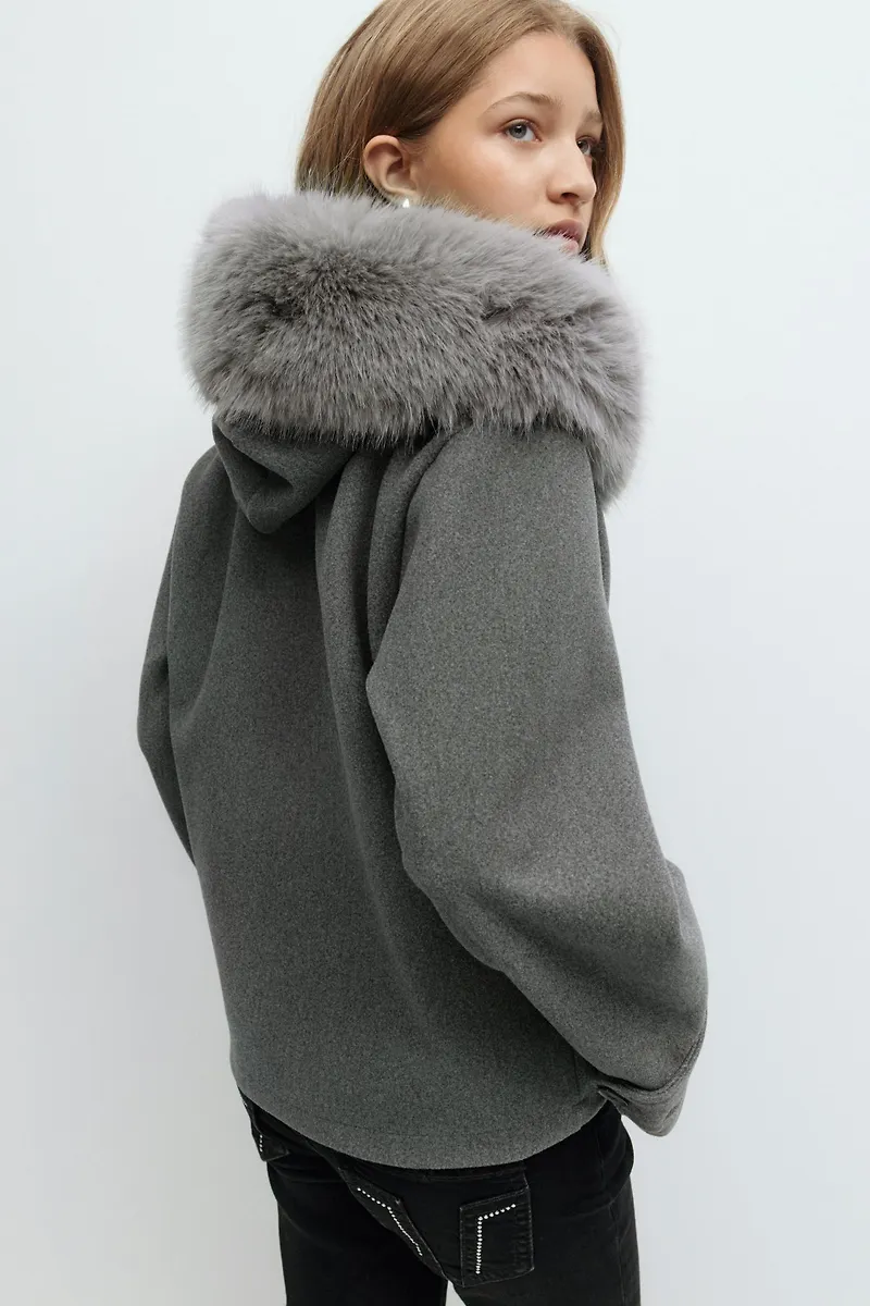 Gina Tricot - Y fur felt jacket - ytterkläder - Grå - 146/152 - Tjej