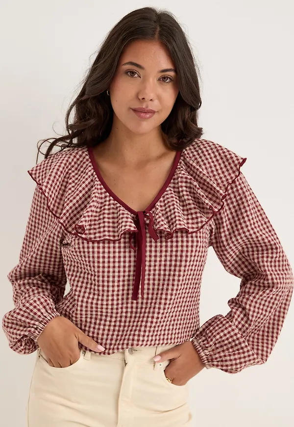 Gingham Flounce Blouse