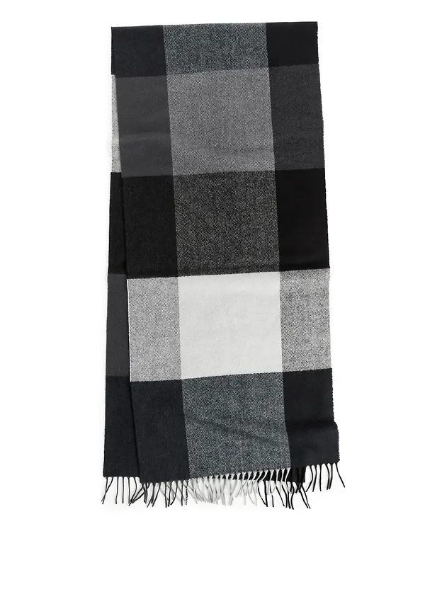 Gingham Wool Scarf - Black