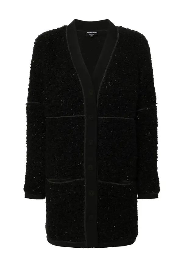 Giorgio Armani, Stickade tröjor & koftor, Dam, S, Svart Boucle Tröja Metallic Detalj