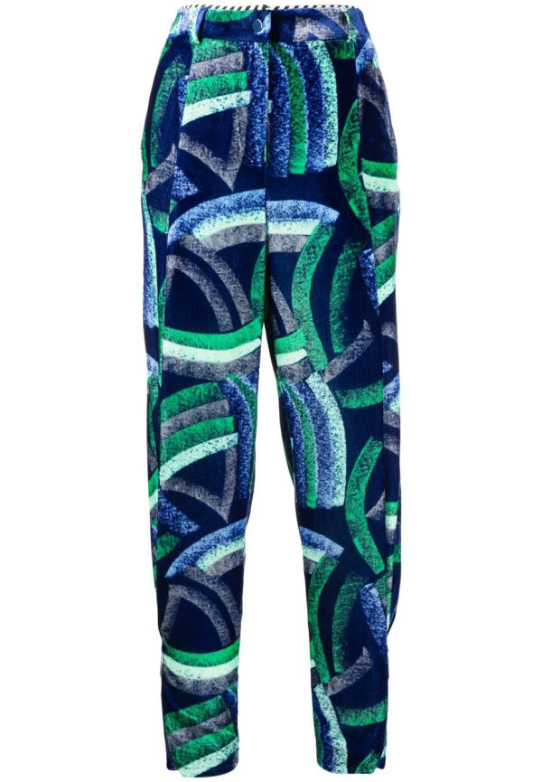 Giorgio Armani abstract-print tapered-leg trousers - Blå