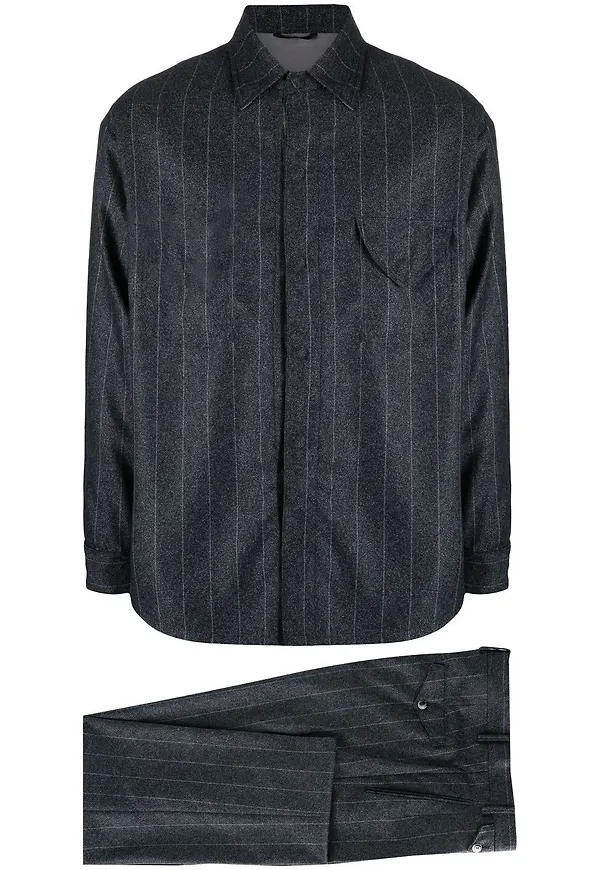 Giorgio Armani kritstrecksrandig enkelknäppt kostym - Blå