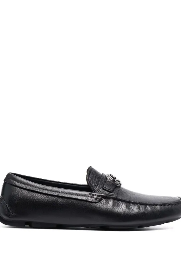 Giorgio Armani läderloafers med logotypplakett - Svart
