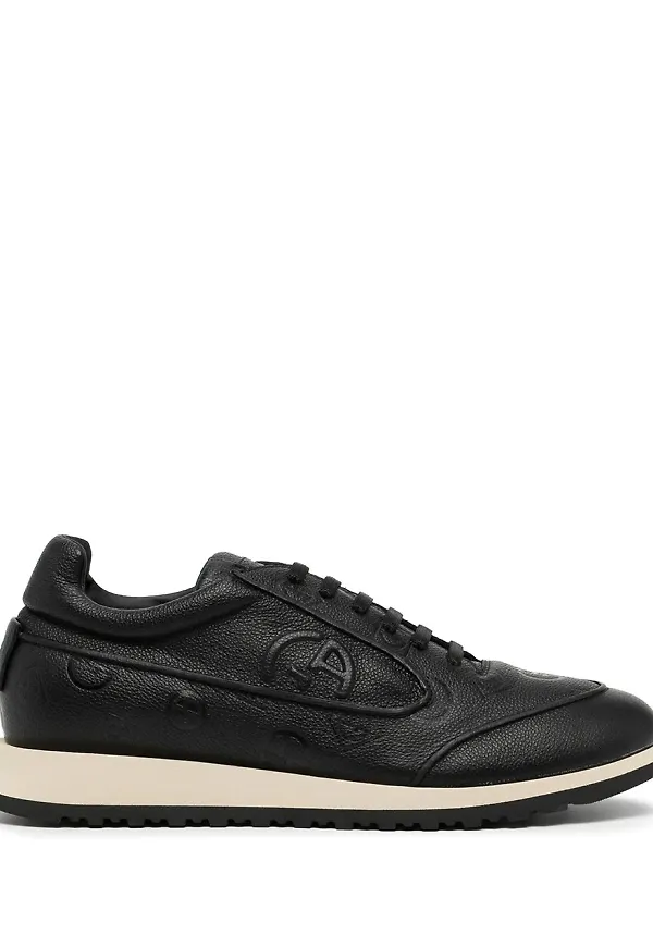 Giorgio Armani låga lädersneakers - Svart