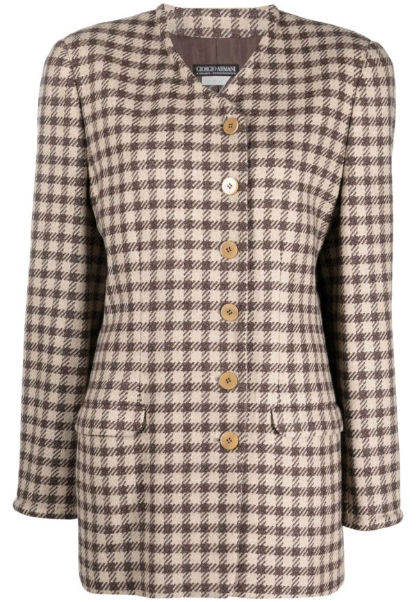 Giorgio Armani Pre-Owned hundtandsmönstrad blazer från 1980-talet - Brun