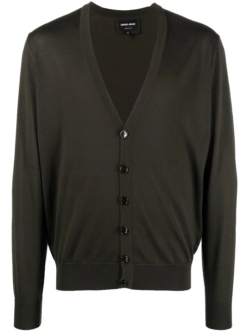Giorgio Armani stickad kofta med knäppning - Brun