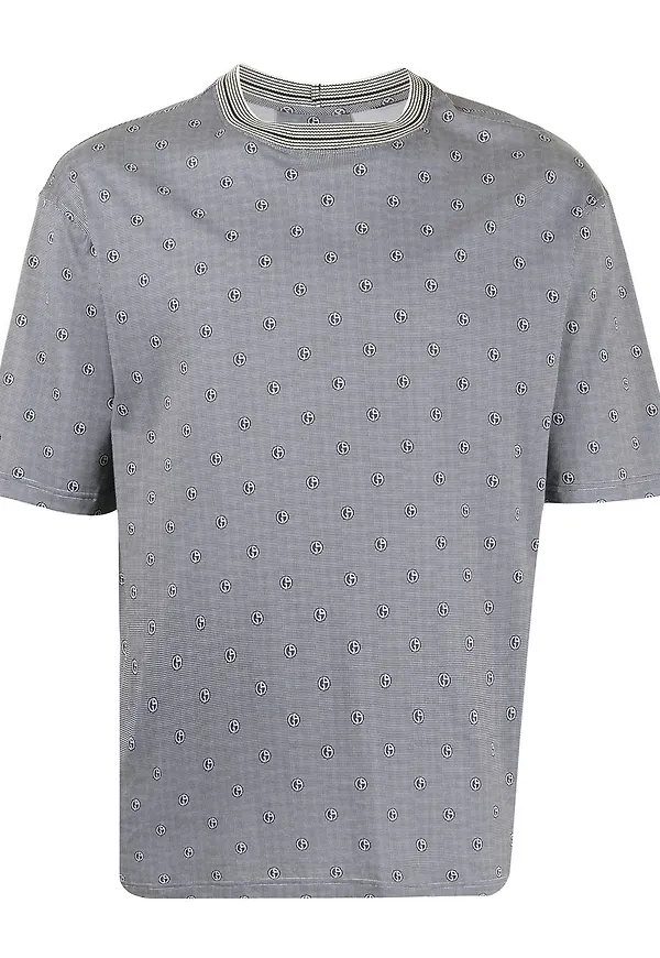 Giorgio Armani t-shirt med stickad krage och monogram - Blå