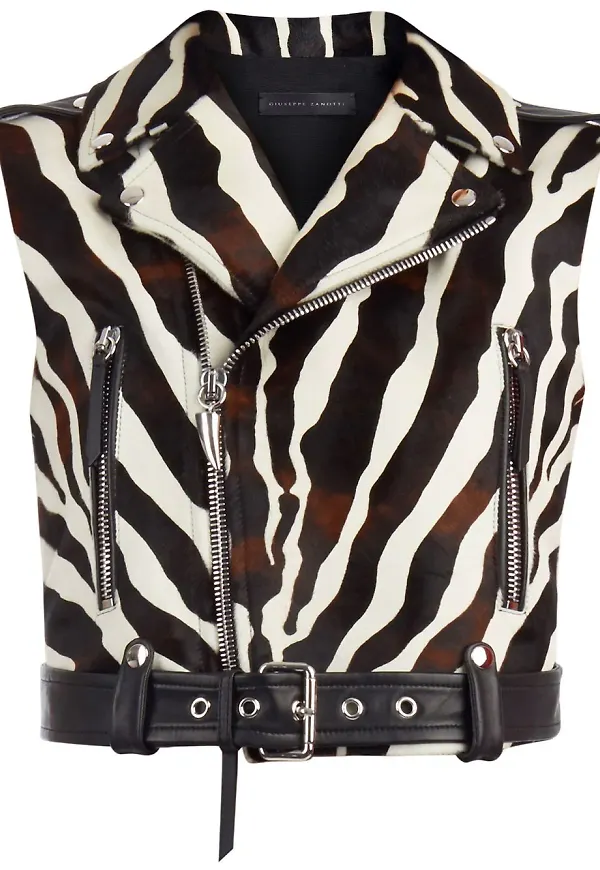 Giuseppe Zanotti Amelia zebrarandig bikerjacka - Vit