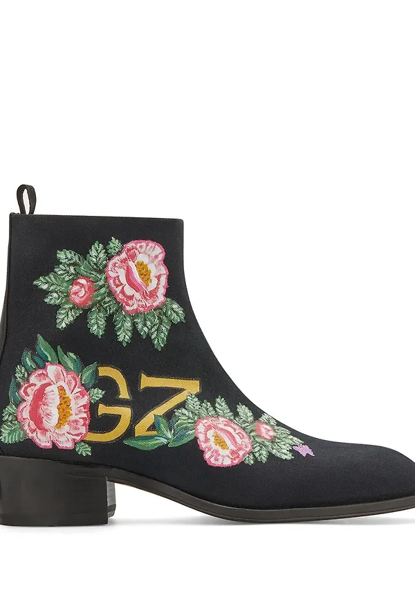 Giuseppe Zanotti blommiga ankelstövlar - Svart