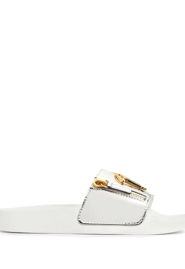Giuseppe Zanotti Brett tofflor med logotyp - Silverfärgad