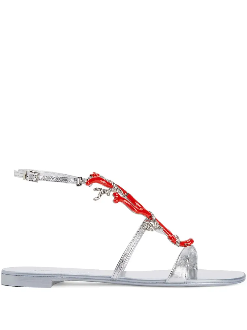 Giuseppe Zanotti Coralli platta lädersandaler - Silverfärgad