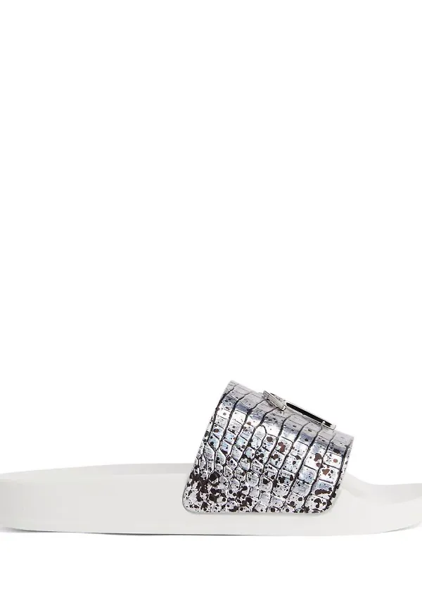 Giuseppe Zanotti krokodilmönstrade tofflor - Silverfärgad