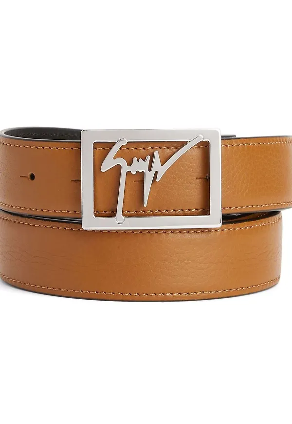 Giuseppe Zanotti Linum läderbälte med logotypspänne - Brun