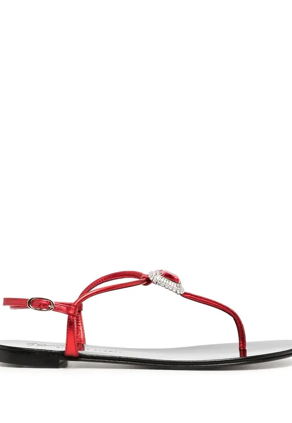 Giuseppe Zanotti lädersandaler med strass - Röd