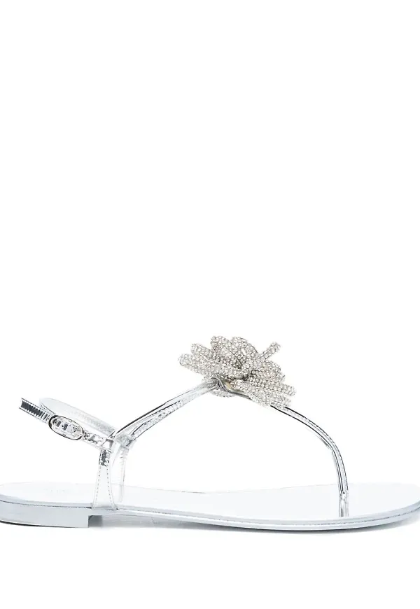 Giuseppe Zanotti lädersandaler med strass - Silverfärgad