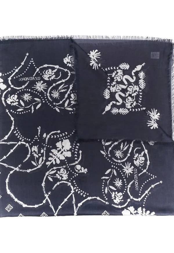 Givenchy blommig lång sjal - Blå