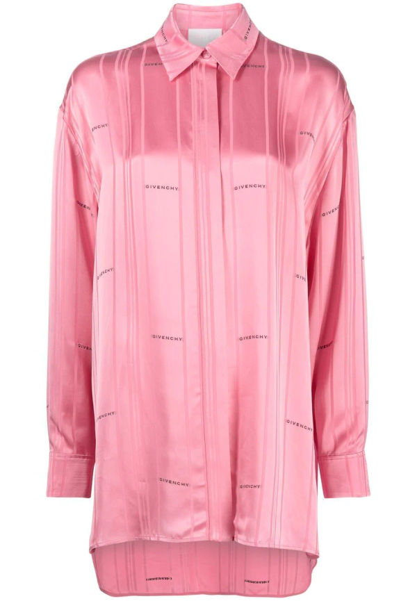 Givenchy satinskjorta med logotyp - Rosa