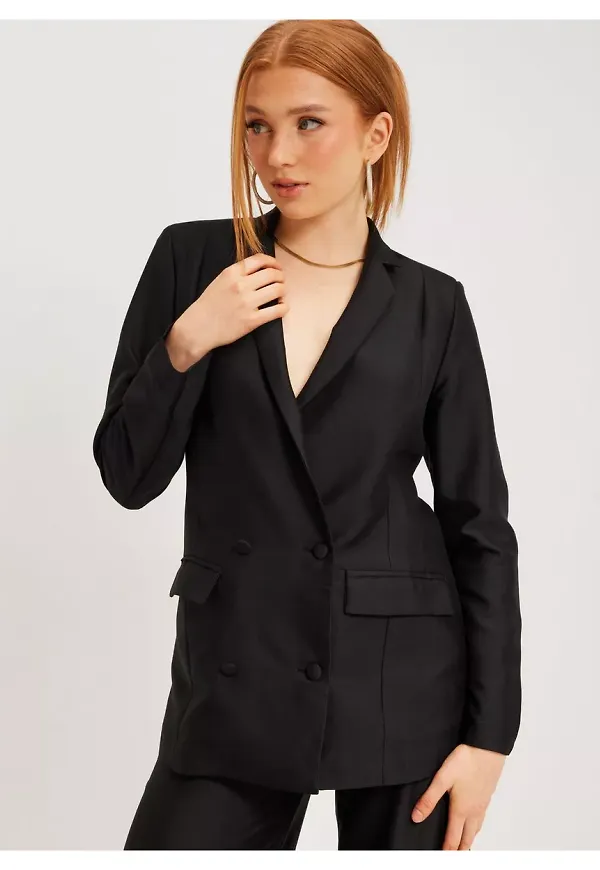 Glamorous Oversize Double Breasted Masculine Blazer Kavajer & Blazers Black