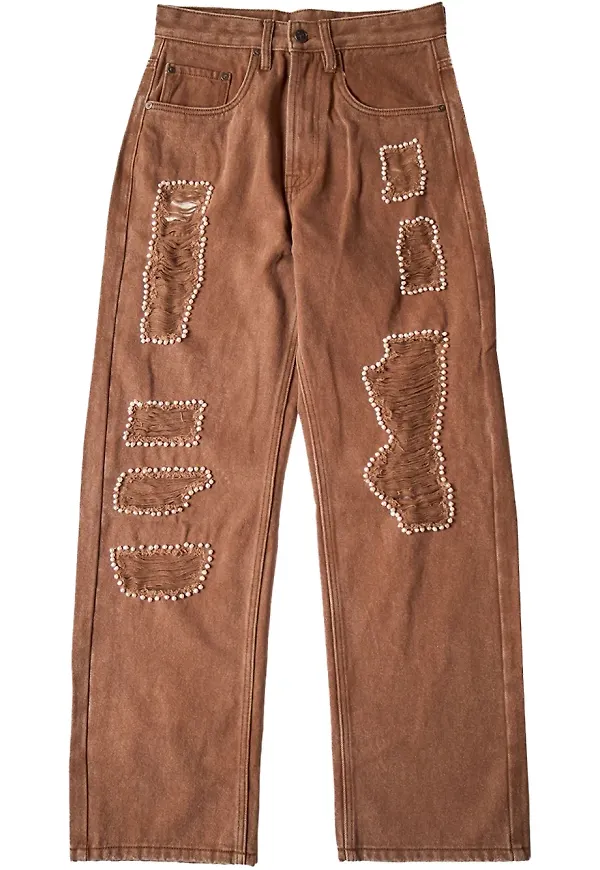 Glass Cypress Brown utsmyckade jeans - Brun