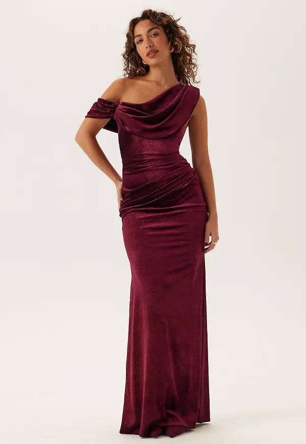 Glitter Velvet One Shoulder Maxi Dress