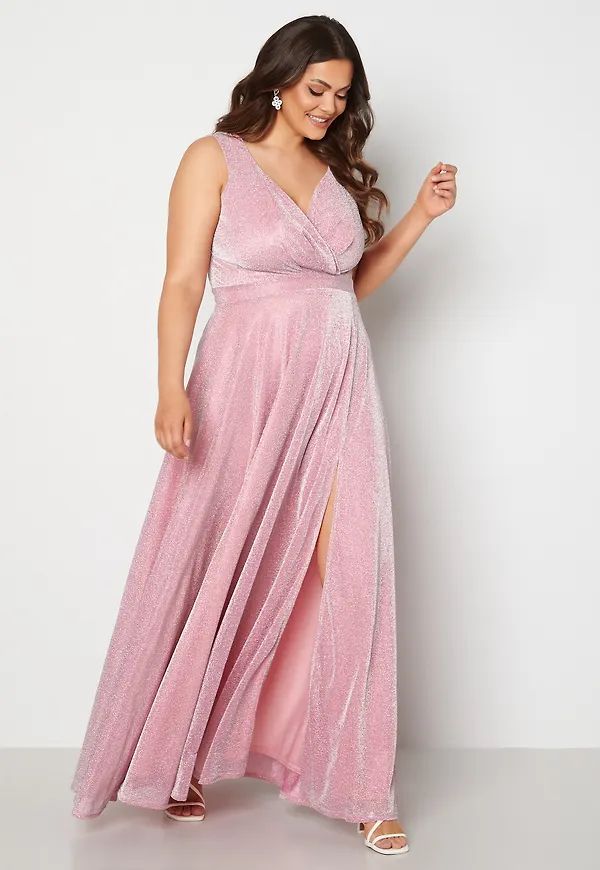 Glitter Wrap Front Maxi Curve Dress With Split