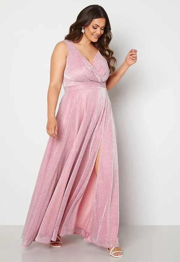 Glitter Wrap Front Maxi Curve Dress With Split