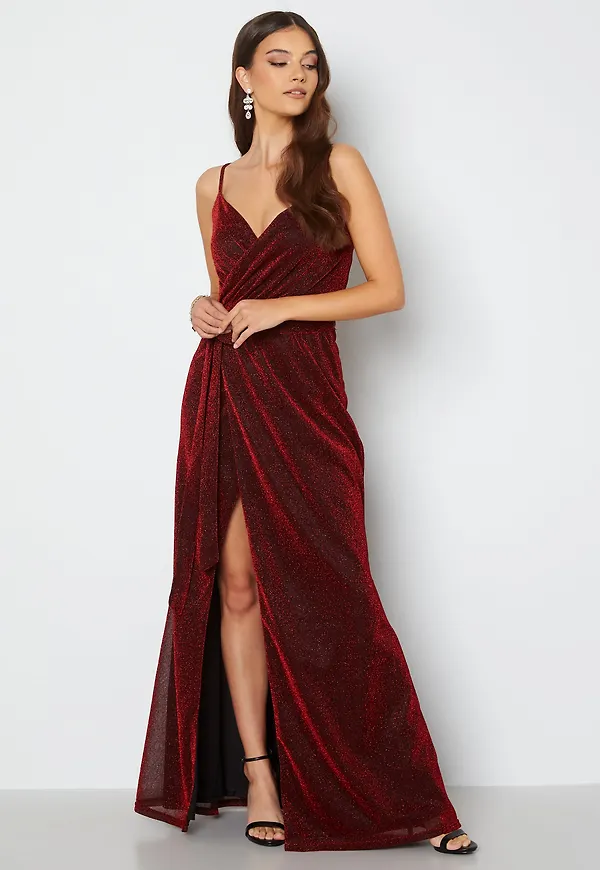 Glitter Wrap Front Maxi Dress