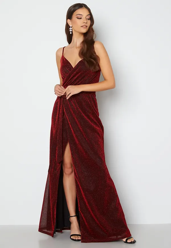 Glitter Wrap Front Maxi Dress