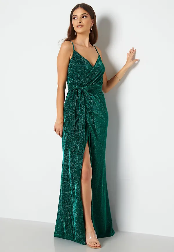 Glitter Wrap Front Maxi Dress