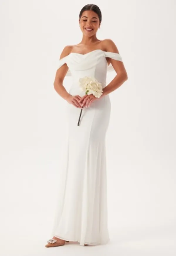 Goddiva Chiffon Off Shoulder Maxi Dres White M (UK12)