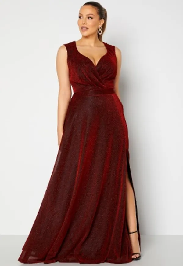 Goddiva Curve Wrap Front Sleeveless Maxi Curve Dress With Split Red 54 (UK26)