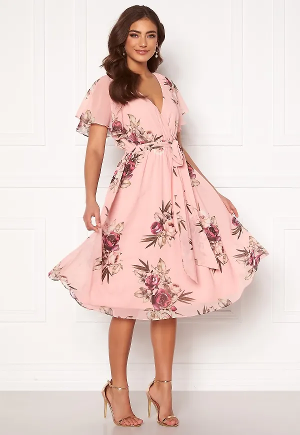 Goddiva Flutter Floral Midi Dress Peach XL (UK16)