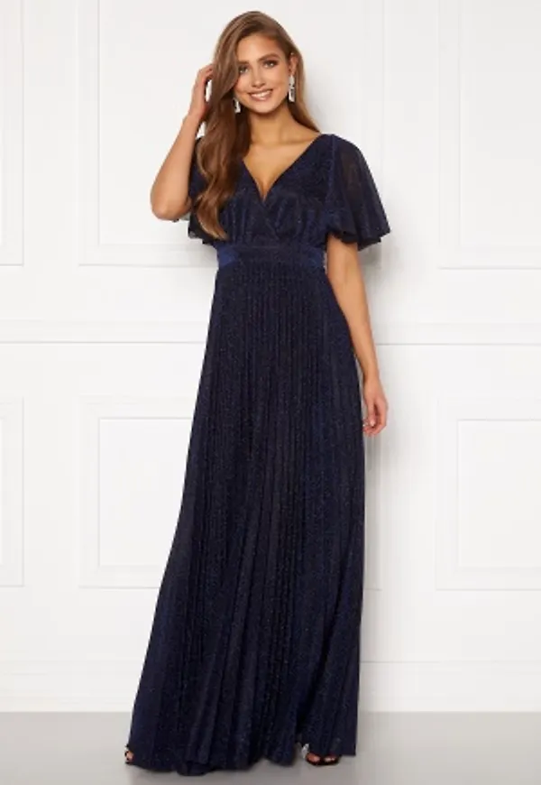 Goddiva Flutter Glitter Dress Navy S (UK10)