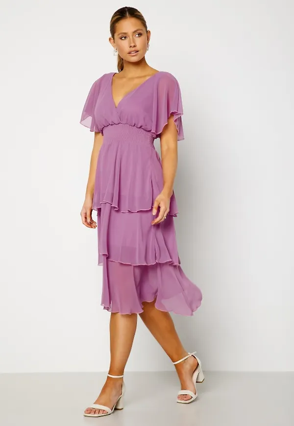 Goddiva Flutter Tiered Midi Dress Dusty Lavender XXL (UK18)