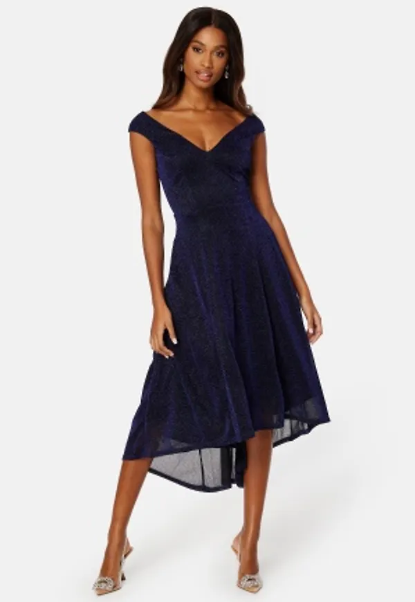 Goddiva Glitter High Low Midi Dress Navy XXL (UK18)