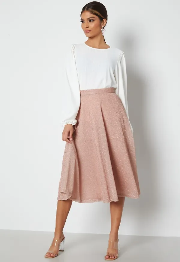 Goddiva Glitter Midi Skirt Nude S (UK10)