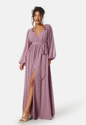 Goddiva Long Sleeve Chiffon Dress Dusty Lavender S XS (UK8)