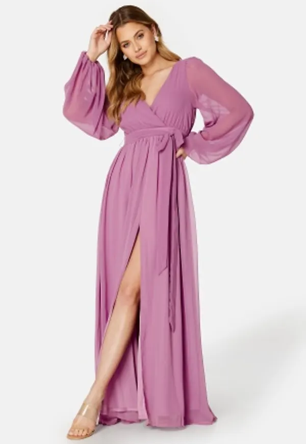 Goddiva Long Sleeve Chiffon Dress Purple Lavender XS (UK8)