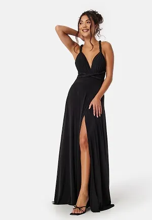 Goddiva Multi Tie Maxi Dress Split Black XXS (UK6)