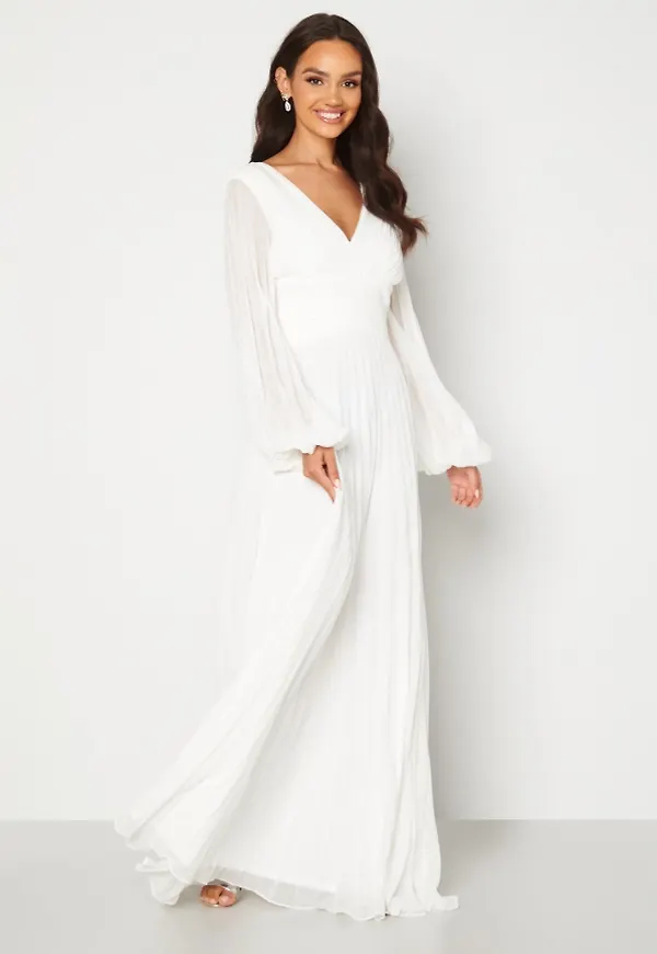 Goddiva Pleated Balloon Sleeve Maxi Dress White White XS (UK8)