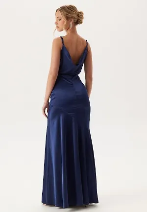 Goddiva Satin Cowl Neck Maxi Dress Navy M (UK12)
