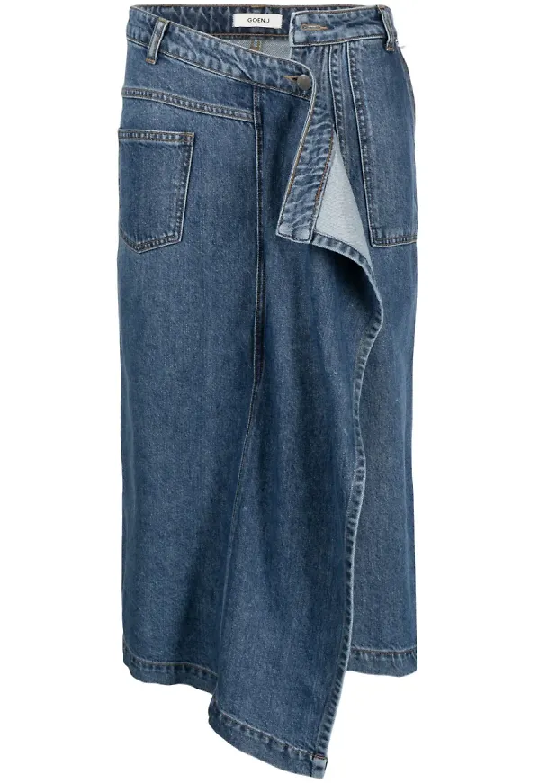 Goen.J asymmetrisk jeanskjol - Blå