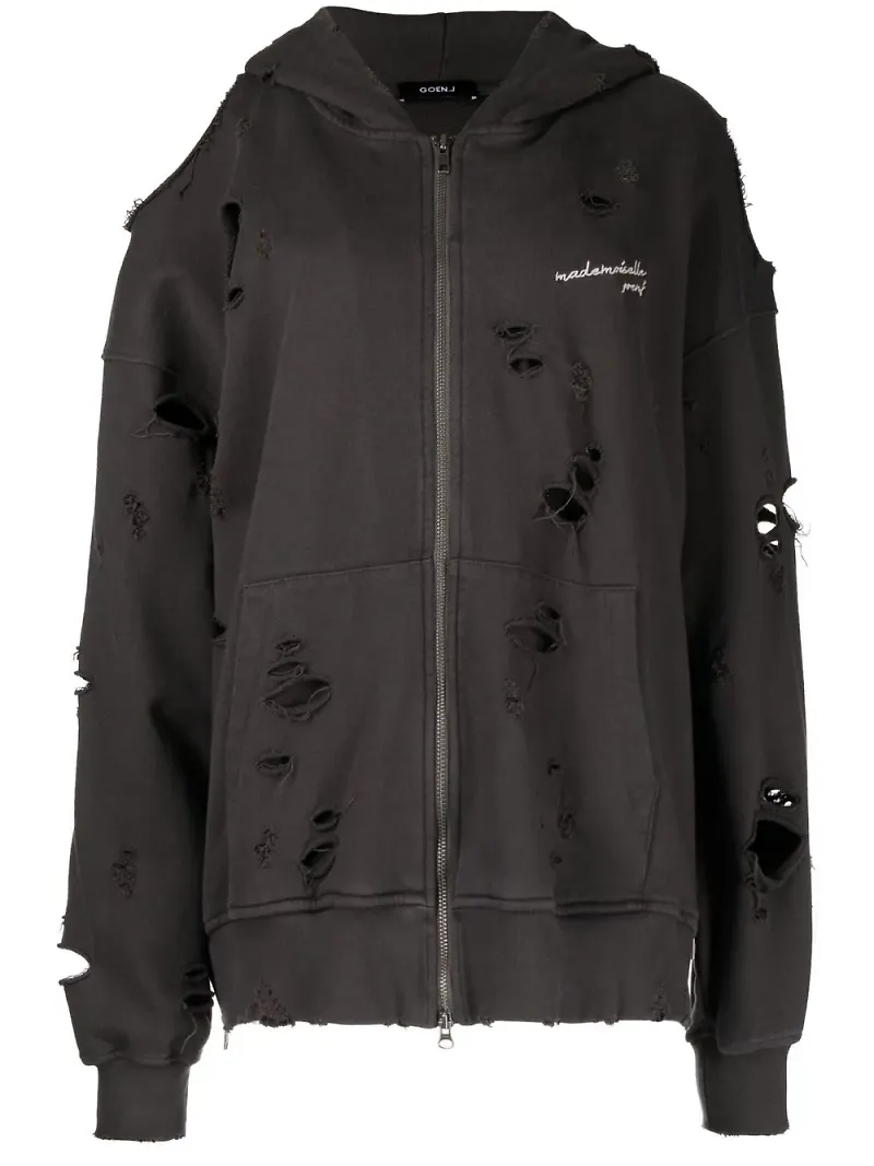 Goen.J sliten hoodie med broderad logotyp - Grå