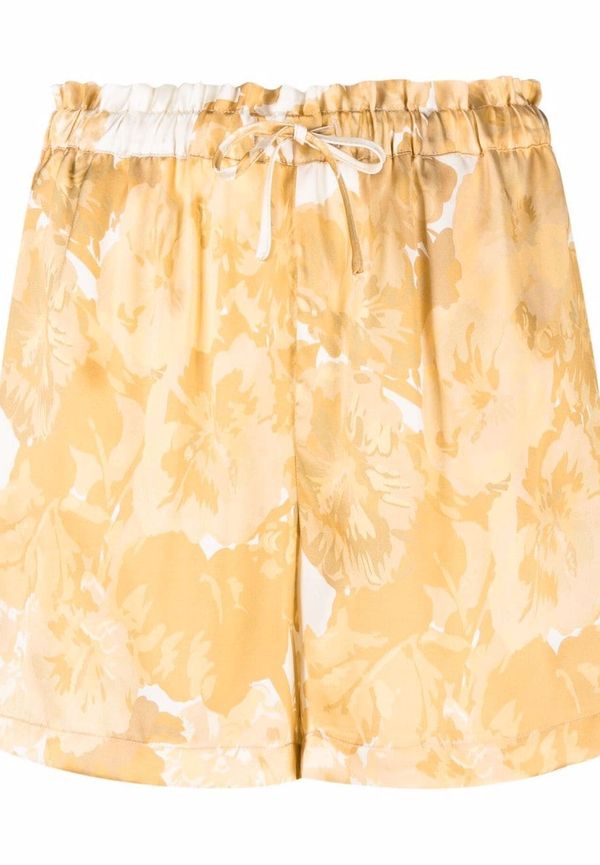 Gold Hawk blommiga sidenshorts - Guldfärgad