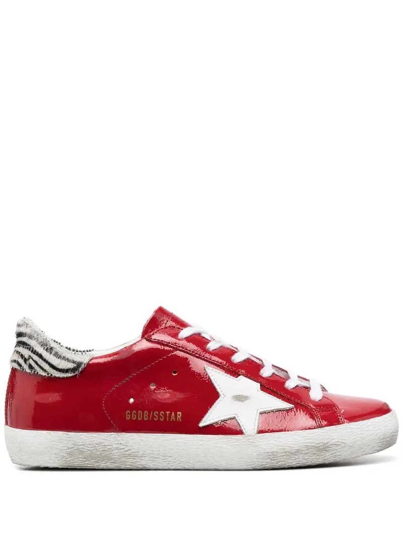 Golden Goose glansiga lädersneakers med stjärnmärke - Röd