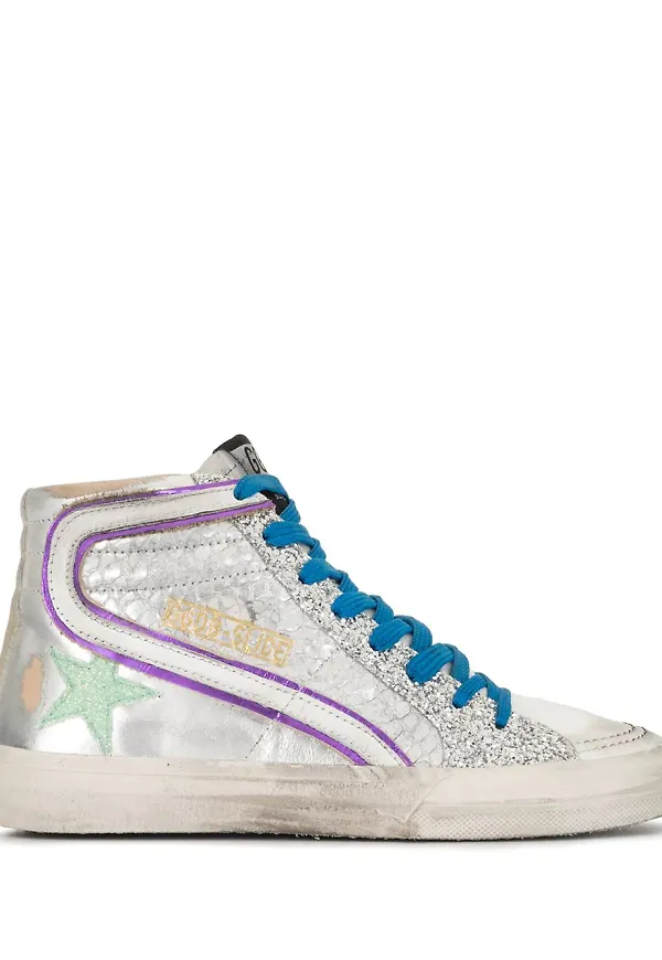 Golden Goose glittriga höga sneakers - Silverfärgad